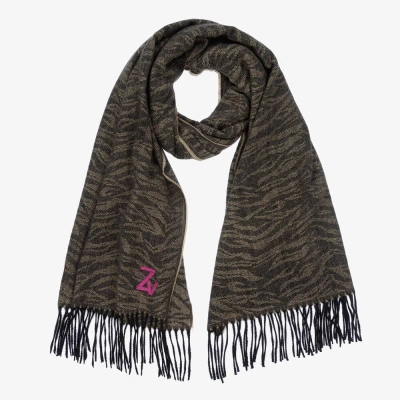 Zadig & Voltaire Kids' Girls Brown Zebra Knitted Scarf (183cm) In Gray