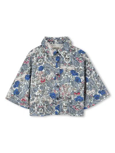 Zadig & Voltaire Kids' Bluse Mit Grafischem Print In Blau