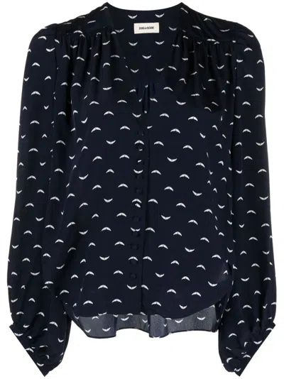 Zadig & Voltaire Graphic-print Long-sleeved Blouse In Blue