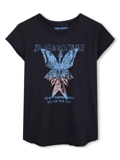 Zadig & Voltaire Kids' T-shirt Mit Grafischem Print In Blau