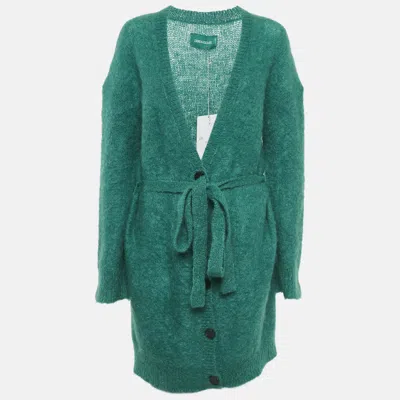 Pre-owned Zadig & Voltaire Green Mohair Wool Belted Romy Long Cardigan M/l