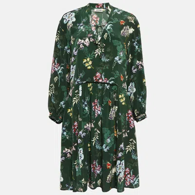 Pre-owned Zadig & Voltaire Green Resist Print Silk Season Dress S