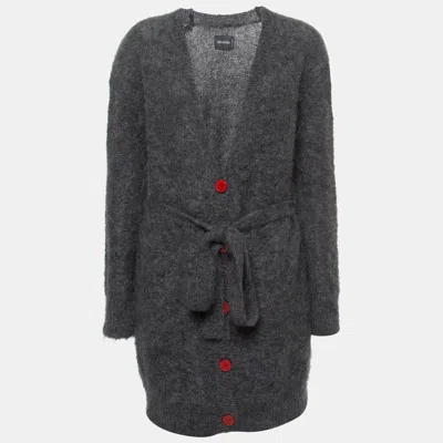 Pre-owned Zadig & Voltaire Grey Mohair Belted Button Front Cardigan M/l