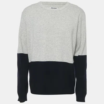 Pre-owned Zadig & Voltaire Grey/blue Wool Full Sleeve Jumper Xl