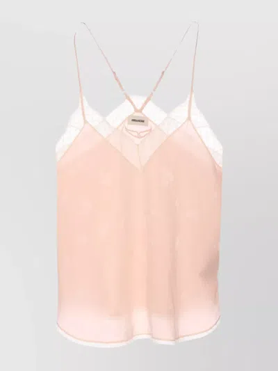 Zadig & Voltaire Heart Lace Trim V-neck Top In Colour Carne Y Neutral