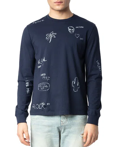 Zadig & Voltaire Hector Printed Long Sleeve Tee In Encre