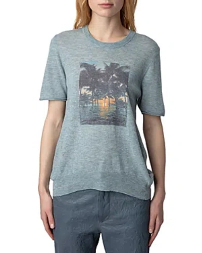 Zadig & Voltaire Ida Tropical Graphic Cashmere Sweater Tee In Nuage