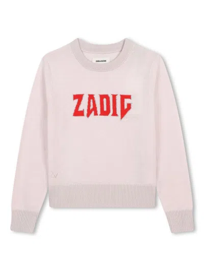 Zadig & Voltaire Kids' Intarsia Logo Jumper In Pink