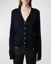 Zadig & Voltaire Jemma Crystal Button Merino Wool Cardigan In Encre