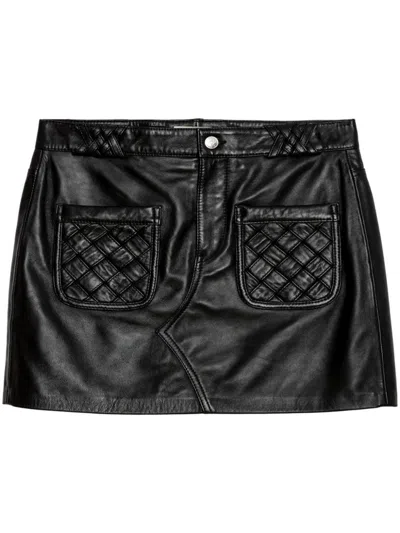 Zadig & Voltaire Joana Leather Mini Skirt In Noir