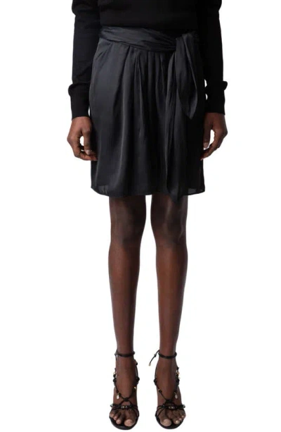 Zadig & Voltaire Joji Pleat Tie Waist Silk Skirt In Black
