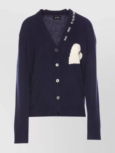 ZADIG & VOLTAIRE KNITWEAR HEART EMBROIDERY LONG SLEEVES V-NECK