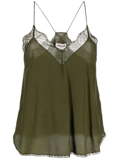 Zadig & Voltaire Lace-trim Silk Cami Top In Pickle