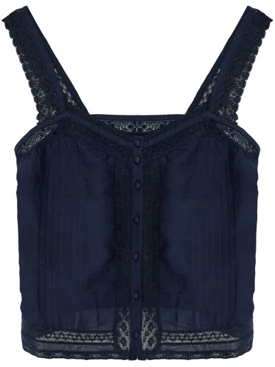 Zadig & Voltaire Celite Navy Lace Camisole In Blue