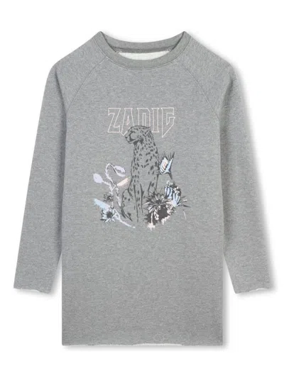 Zadig & Voltaire Kids' Leopard Print Mini Dress In Grey