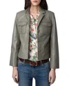 Zadig & Voltaire Liam Leather Shirt Jacket In Treillis