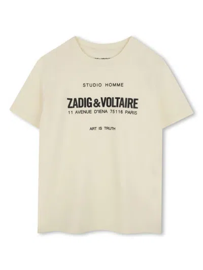 Zadig & Voltaire Kids' Logo-embellished T-shirt In Neutrals