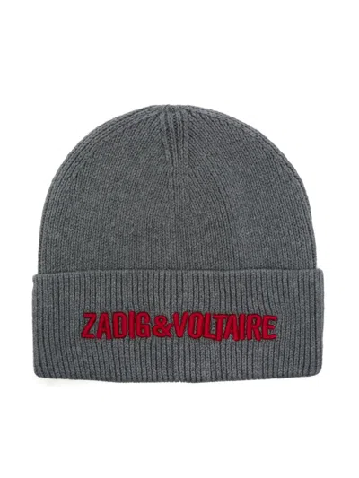 Zadig & Voltaire Kids' Logo-embroidered Beanie Hat In Gray