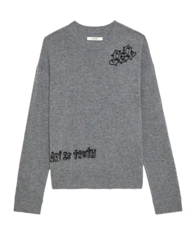 Zadig & Voltaire Long-sleeved Wool Cashmere Sweater In Grey