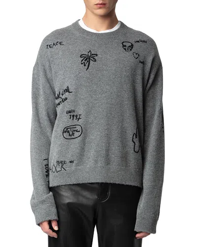 ZADIG & VOLTAIRE MARKO MERINO WOOL & CASHMERE EMBROIDERED LOOSE FIT SWEATER