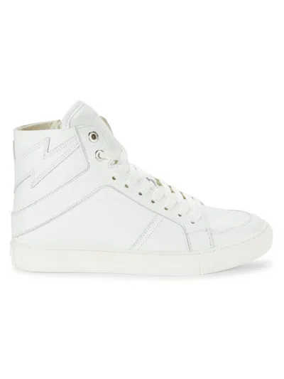 Zadig & Voltaire Men's High Top Leather Sneakers In White