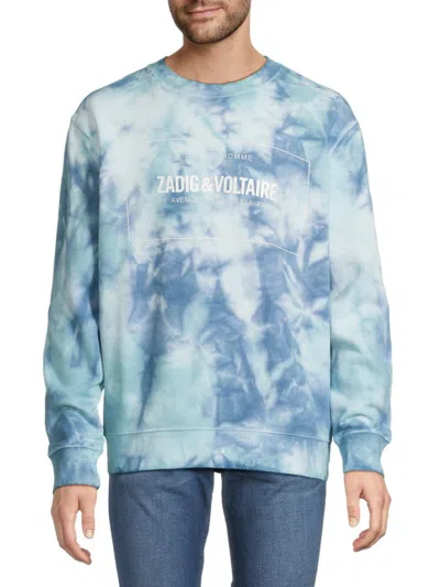 Zadig & Voltaire Men's Simba Logo Tie Dye Sweatshirt In Blue