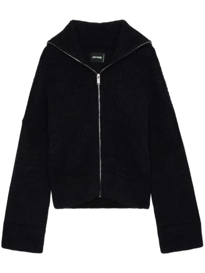 Zadig & Voltaire Womens Noir Attila Ribbed Stretch Wool And Cashmere-blend Cardigan