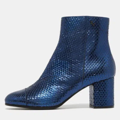 Pre-owned Zadig & Voltaire Metallic Blue Python Ankle Boots Size 38