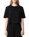 Zadig & Voltaire Womens Mila Brand-embroidered Cotton And Linen-blend T-shirt Black In Black