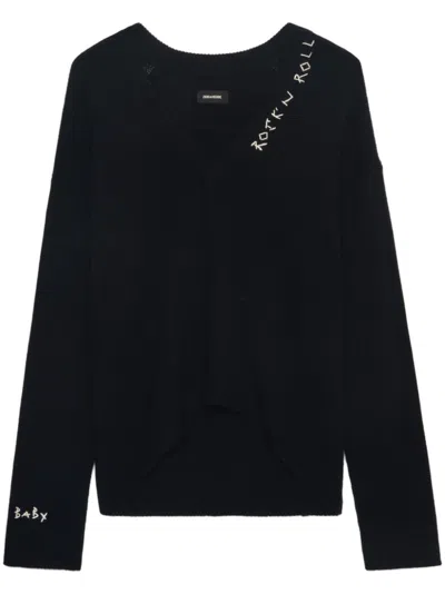 Zadig & Voltaire Womens Black Miky V-neck Cashmere Jumper
