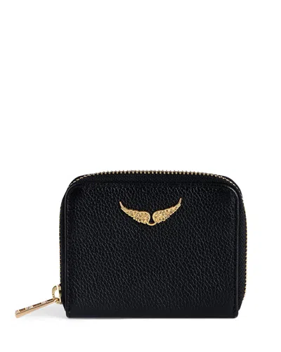 ZADIG & VOLTAIRE MINI GRAINED LEATHER ZIP WALLET