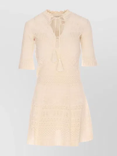 Zadig & Voltaire Mini Knit Dress Tassel Detail In Neutral