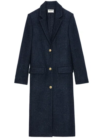 Zadig & Voltaire Womens Underground Mio Herringbone-pattern Recycled Wool-blend Coat In Blue