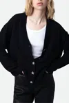 Zadig & Voltaire Mirka Crystal Star-buttons V-neck Cashmere Cardigan In Black