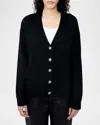 Zadig & Voltaire Mirka Crystal Star-buttons V-neck Cashmere Cardigan In Noir