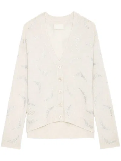 Zadig & Voltaire Mirka Strass Wings Cardigan In Beige