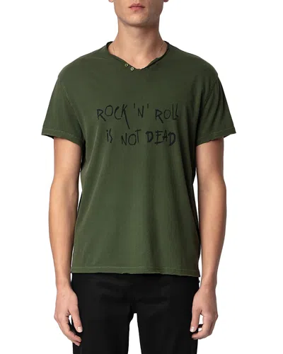 Zadig & Voltaire Monasti Cotton Rock 'n' Roll Graphic Henley In Used Kaki