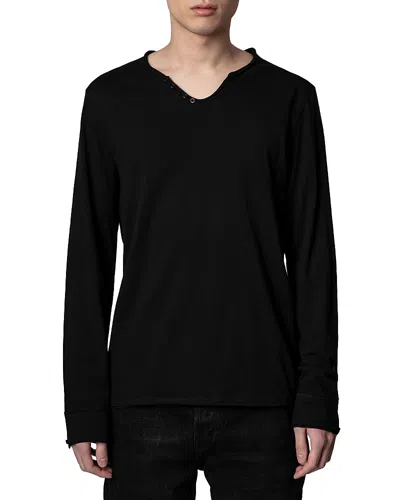Zadig & Voltaire Monastir Cotton Long Sleeve Henley In Black