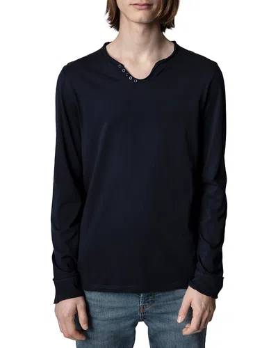 Zadig & Voltaire Monastir Cotton Long Sleeve Henley In Encre
