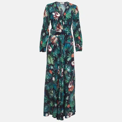 Pre-owned Zadig & Voltaire Multicolor Jungle Print Crepe V Neck Maxi Dress Xs