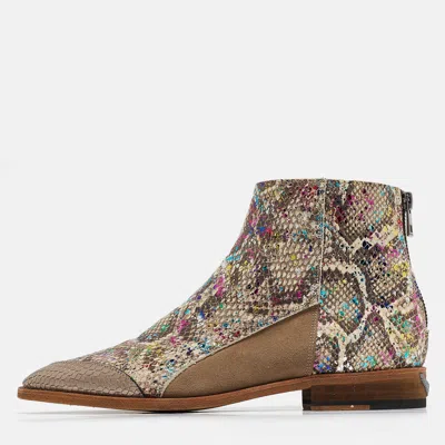 Pre-owned Zadig & Voltaire Multicolor Python Embossed And Suede Ankle Boots Size 38