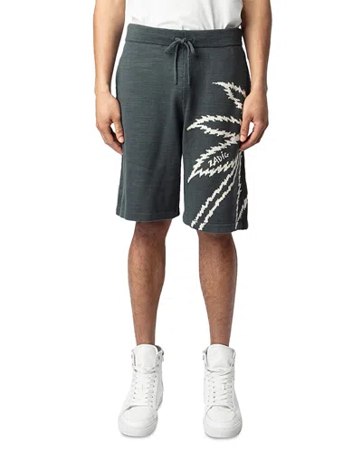 Zadig & Voltaire Palm Tree Drawstring Shorts In Vert De Gris