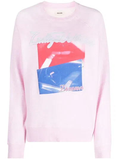 Zadig & Voltaire Photoprint Logo-embroidered Hoodie In Pink