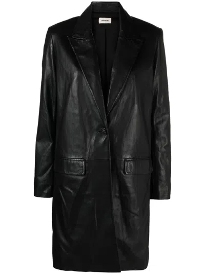 Zadig & Voltaire Polished-finish Single-breasted Coat In Schwarz
