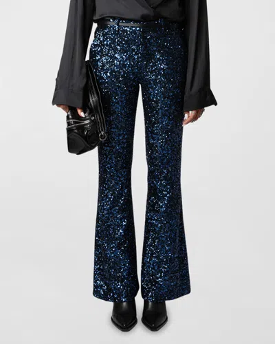 Zadig & Voltaire Prevy Sequined Flare Pants In Encre