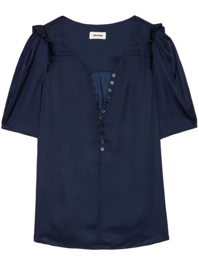 Zadig & Voltaire Puff-sleeve Satin Top In Blue