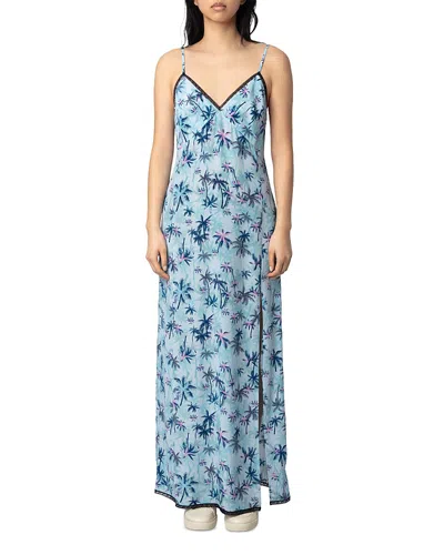 ZADIG & VOLTAIRE RAMELIL SUNSET PALM MIST SILK DRESS