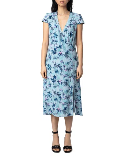 ZADIG & VOLTAIRE RAPAZ SUNSET PALM MIST PRINT SILK DRESS