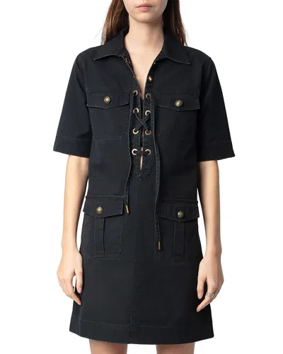 Zadig & Voltaire Record Military Cotton Mini Dress In Black