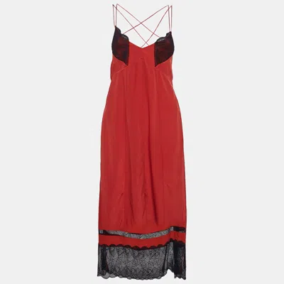 Pre-owned Zadig & Voltaire Red Lace Trim And Silk Roses Deluxe Slip Dress M